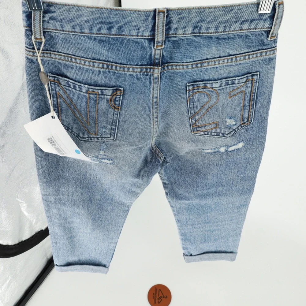 N21 Kids Distressed Graphic Denim Jeans Blue Light Wash N21544 Size 10Y Designer